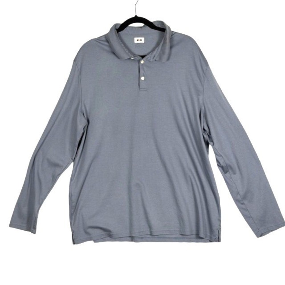 Joseph Abboud Mens 2XLT Blue Gray Long Sleeve Polo Shirt Modern Fit 100% Cotton